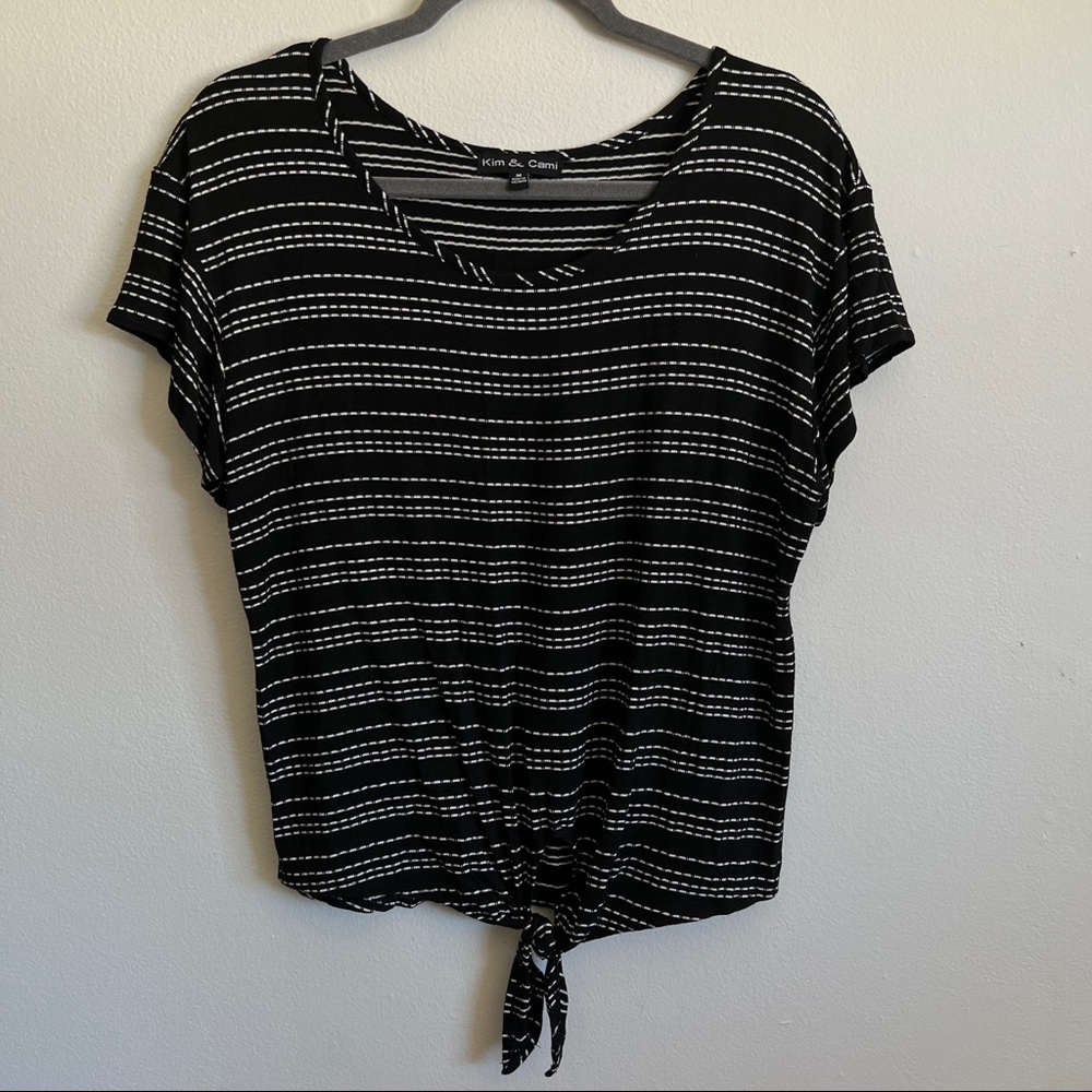 Kim & Cami | Black + White Striped Tied Tee